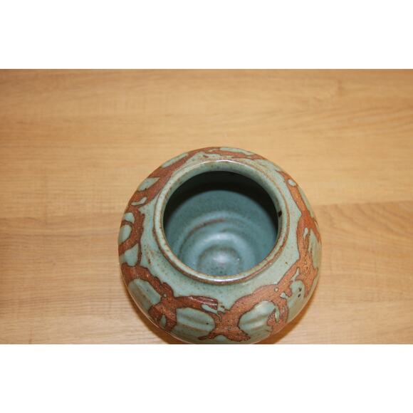 Small Vintage Studio Pottery Stoneware Glazed Pot Unsigned Turquoise Green Brown - Picture 3 of 5